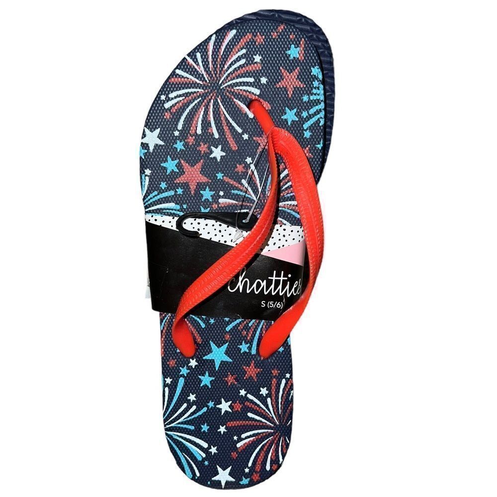 Chatties Womens Blue Fireworks Patriotic Flip Flops Sandals Small 5-6 New